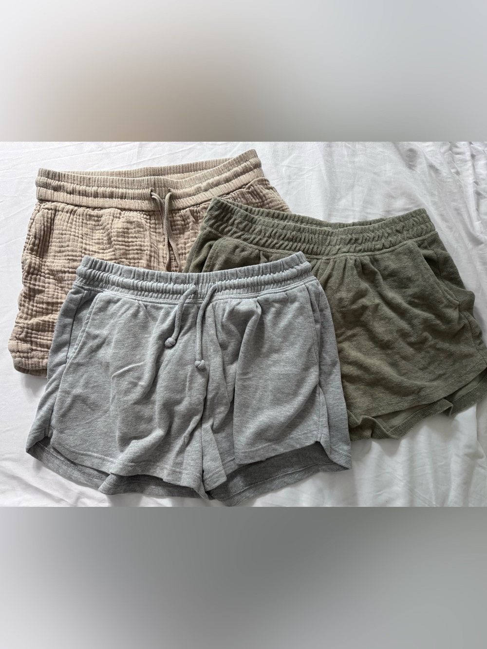H&M Women Shorts Trio in Gray, Olive Green, and Beige